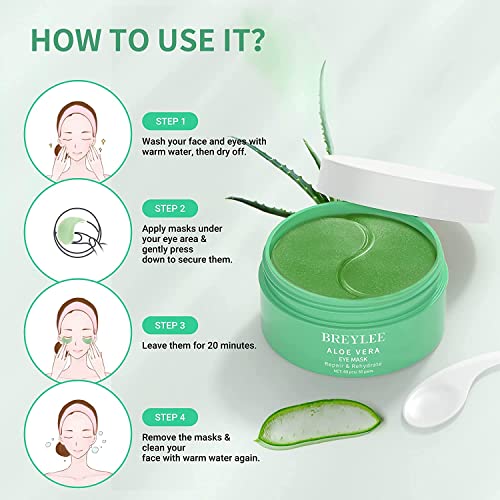 Breylee Aloe Vera Eye Mask– 60 Pcs - Puffy Eyes And Dark Circles Treatments – Look Younger And Reduce Wrinkles And Fine Lines Undereye, Improve And Firm Eye Skin - Pure Natural Material Extraction #TOP3
