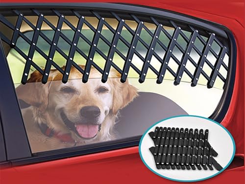 Preiswert&Gut Fenstergitter für Hunde – verstellbares Lüftungsgitter Breite: 24-70cm Höhe: 23-7cm, Autozubehör für frische Luft im PKW, sicherer Halt ohne Werkzeug