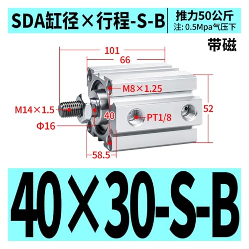Cylindre mince SDA40-30-S-B pneumatique double effet à fixation compacte