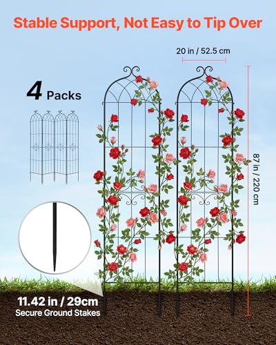 VEVOR Rankgitter, 220x52,5cm 4er-Pack, Metall Rankhilfe mit Pulverbeschichteter Oberfläche & Verriegelungsmechanismus, Kletterhilfe, Garten Spalier, Pflanzengitter für Blumen, Gemüse & Rosen