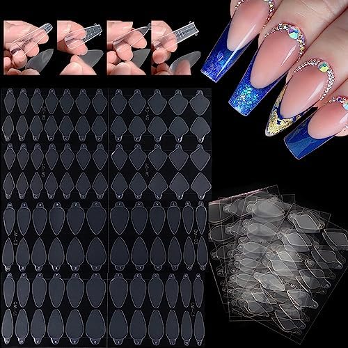 LOVCARRIE 96 PCS Duet System Dual Forms Nail Sticker French Silicone Mold for Nails Inner Pad Line Guide Tape Poly False Nail Tips Reusable Nail Molds Builder Nail Art Extension Accessories Tools