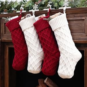 Christmas Stockings 4 Pack 18 Inch, Large Cable Knit Xmas Stocking for Family, Knitted Country Rustic Personalized Holiday Indoor Decorations, Burgundy Red & Cream White Christmas Stockings 4 Pack 18 Inch Large Cable Knit Xmas Stocking for Family Knitted Country Rustic Personalized Holiday Indoor Decorations Burgundy Red Cream White