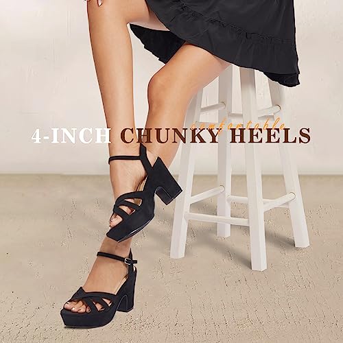 WSKEISP Women's Platform Heels Sandals Ankle Strap Block Chunky Heel Suede Peep Toe Fashion Dress Wedding High Heeled Wedges Pumps4
