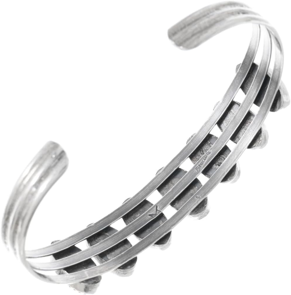 Native American Turquoise Coral Row Sterling Bracelet Sterling Three Split Band Cuff 0438