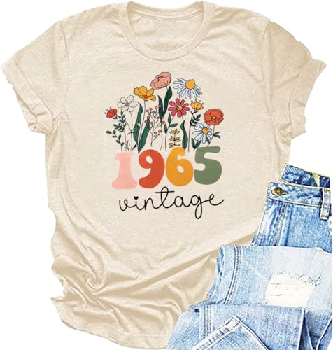 60th Birthday Shirt Women Vintage 1965 T-Shirt Sixty Birthday Party Tee 60 Years Old Birthday Gifts Short Sleeve Top
