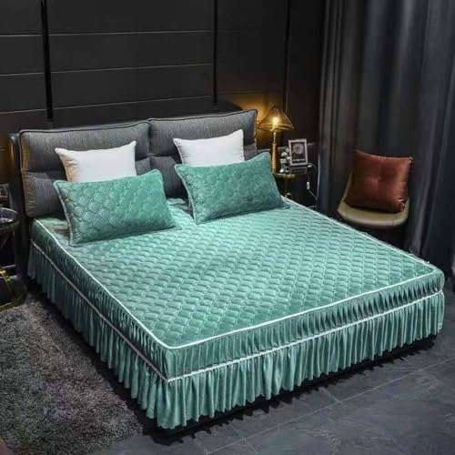 Fzigenle ベッドスカート 綿 カラーb09 180*200 キルティング マットレスカバー 枕カバーセット フリル付き 敷パッド一体型 中綿 姫系 ズレ防止 春 秋 冬 洗える セミダブル ダブル ワイドダブル クイーン キング ワイドキング エレ