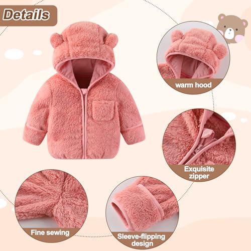 Baby Infant Boys Girls Winter Coat with Fold-Over Mittens Fleece Outwear Jacket Warm Clothes Bear Hooded3