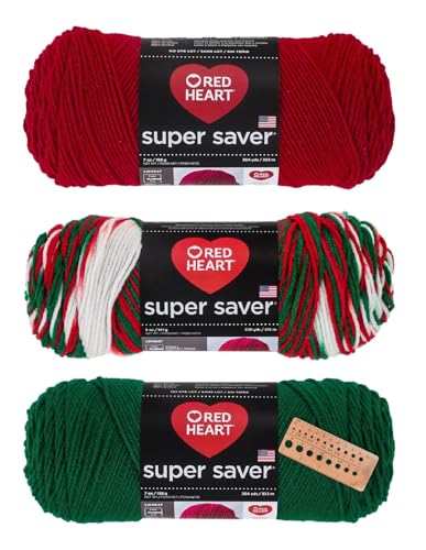 Red Heart - Super Saver Yarn - 3 Balls Assorted Colors (Christmas 1)