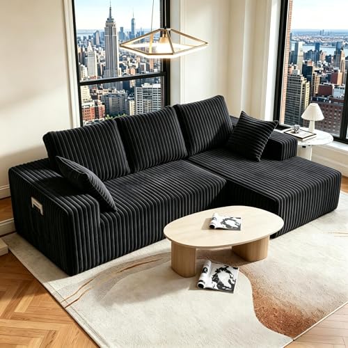 Image of 95 inch Modular Sectional Sofa - Memory Foam Sectional Couches with Deep Seat and Side Pockets,Modular Sofa Couches L-Shape Couch with Chaise, Boneless couches for living room(Black, 95 inch+Right Chaise)