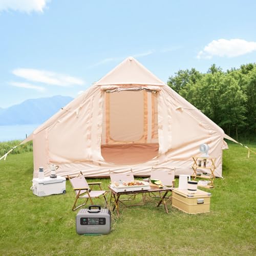 Carpa inflable para camping con bomba de mano Beige miniatura 1