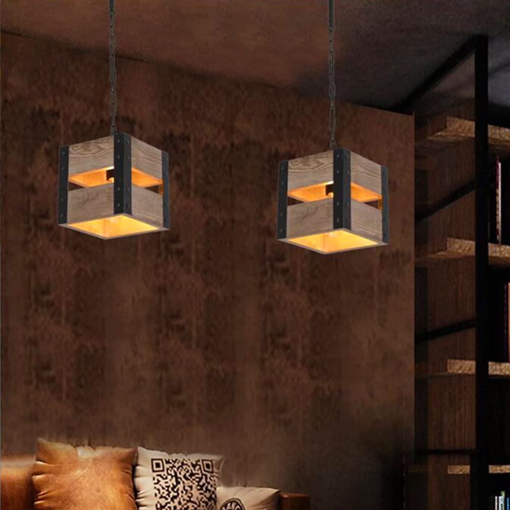 Lampa wisząca sufitowa, retro drewniana lampa wisząca, vintage przemysłowa lampa wisząca, lampa wisząca żyrandol, regulowana wysokość jadalnia lampa stołowa E27, do salonu