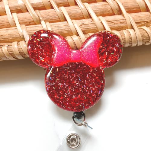 Yj Premiums 4 Pcs Set Mouse Head & Princess Name Badge Holder | Cute Sparkly Bling Retractable Id Badge Reel Alligator Clip Holder | Animal Cartoon Character Pin Hospital Nurse Educator Teacher #TOP2