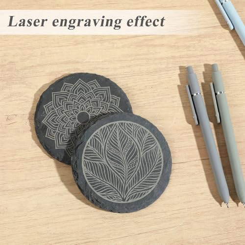 2 STK Schwarze Schiefer Untersetzer 10x10cm Rund Natur Schiefer Getränkeuntersetzer Schieferplatte Servierplatte Deko Mit Anti-Kratz-Boden Für Sushi Steak Käse Tassen Hochzeit