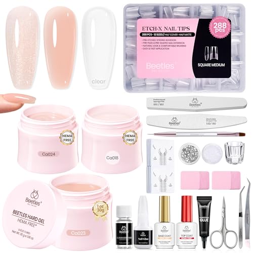 Gelab cosmetics LLC Beetles HEMA-Free Hard Gel for Nails-2 Pcs 1 oz 9 in 1 Clear & Jelly Nude UV & LED Lamp Cured Sculpting Gel for Nail Extension & Nail with Flat Nail Brush High Hardness Nails for Pros Women