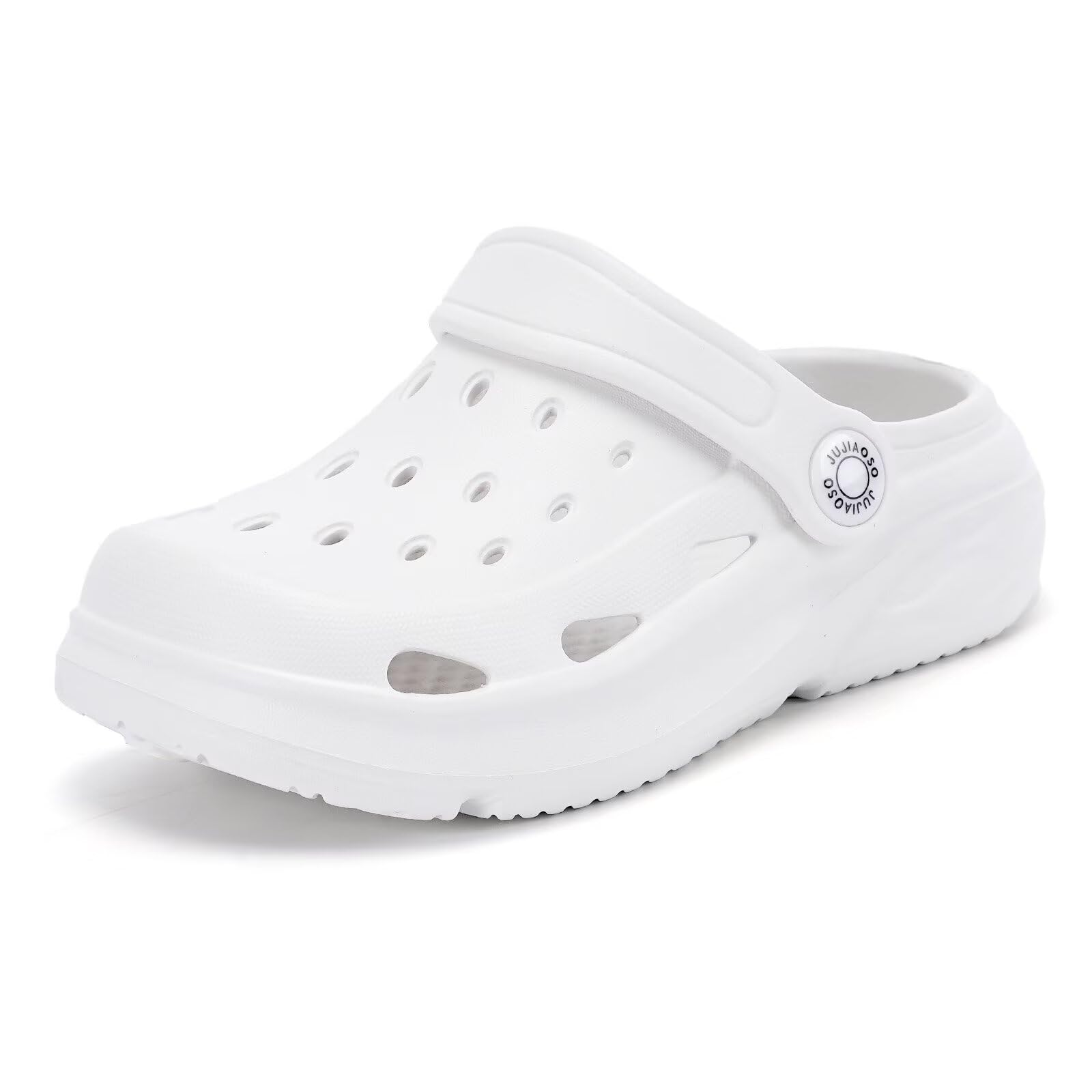 JUJIAOSO Kids Girls Boys Clogs Garden Shoes Slip on Water Shoes Toddler Slides Sandals Beach Slipper Children(White,7 Todddler)
