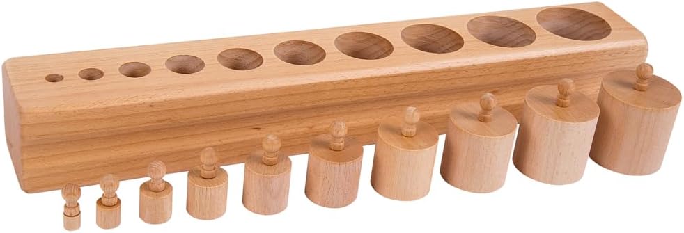 Kinderhuis-Knobbed Cylinder Beechwood Blocks Set of Four, Premium Classroom Grade, Heavy pcs, Shine, Montessori Materials, Pre Casa, Casa, 0-3 Years 3-6 Years