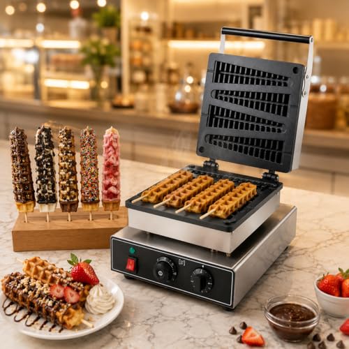 Image of Lolly Stick Waffle Machine, Commercial Electric Waffle Pop Maker, Non-Stick Stick Waffle Baker for Cafe Bakery Restaurant