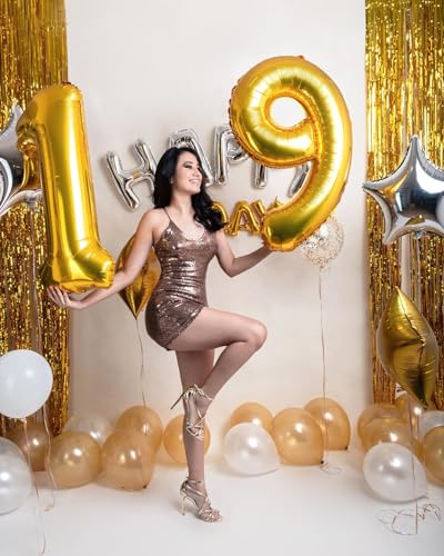 Image of Gold 9 Balloon, Number Balloon 40 Inch, Gold Party Decorations, Giant Birthday Decorations for 9th 19th 29th 90th, Number 9 Balloon
