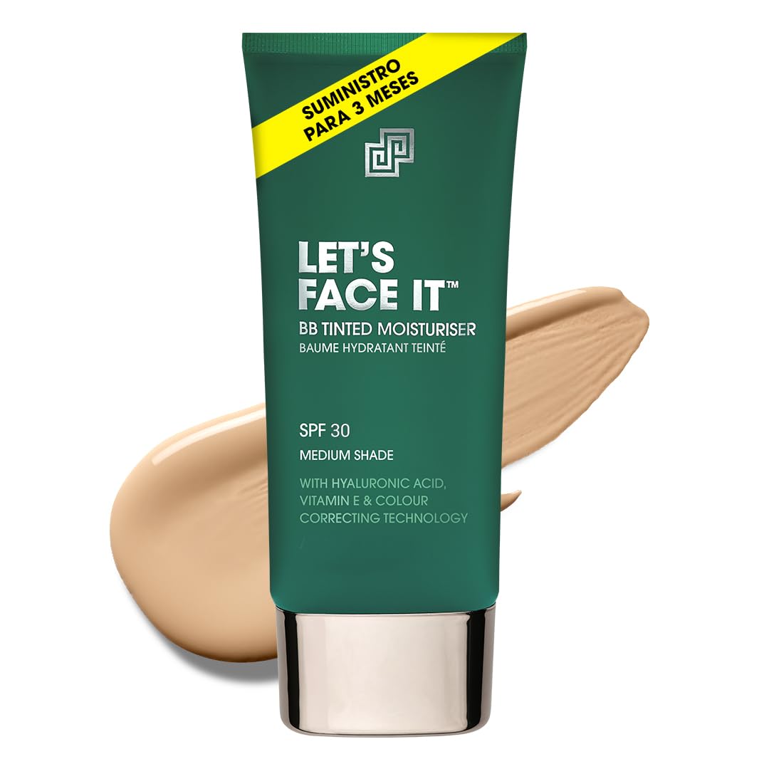 Shakeup Cosmetics BB Cream Hombre, Crema Hidratante con Color y SPF25, Cobertura Natural para Rojeces e Imperfecciones, Maquillaje Masculino Vegano, Hidratación 24h, Tono Medio, 50 ml, LET'S FACE IT