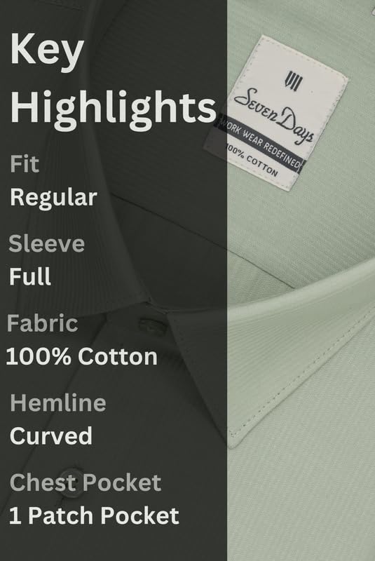 Image of 7-DAYS Men's Premium Formal Shirt - 100% Pure Cotton, Regular Fit, Plain, Full Sleeves, with Pocket - Perfect for Office Wear & Under Suits