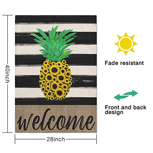 Summer Garden Flag Sunflowers Pineapple Welcome Flag Double Sided Vertical Burlap Yard Outdoor Decor 28X40 Inch #TOP1
