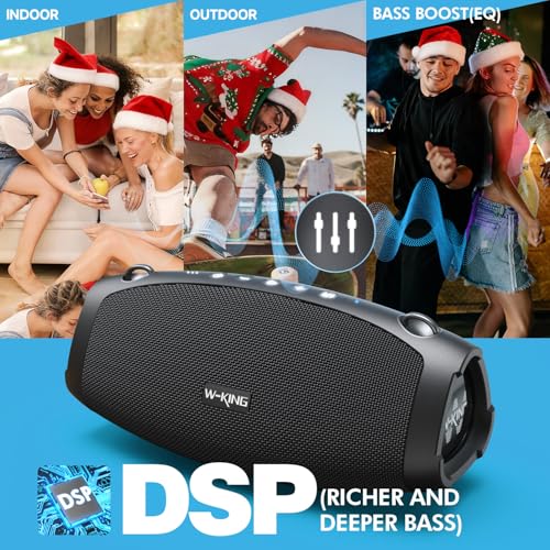W-KING Bluetooth Lautsprecher Groß, 120W Peak Musikbox Bluetooth Box Lautsprecher Wasserdicht IPX6 Stereo Outdoor Party Boom Box, DREI Passive Radiatorens-Super Bass/DSP/2 Woofer/42H/TF/AUX/EQ/Öffner