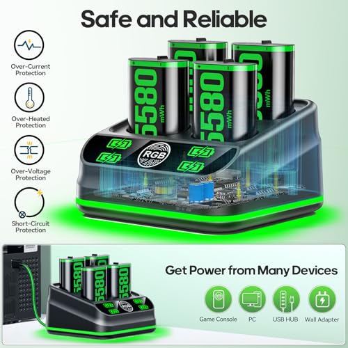 charger with 4x5580mwh rechargeable battery pack for x-box oneseries xsrechargeable batteries for x-box controllers with charging station