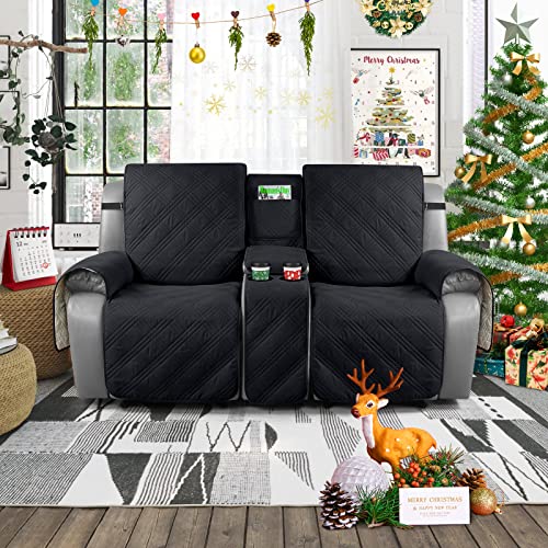 Image of TAOCOCO Loveseat Recliner Cover with Console Pet Cover for Loveseat Recliner with Elastic Straps (2 Seater, Ink Black)