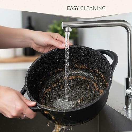 briebe Cookware Set 6 Piece, 3 Cast Aluminium Casseroles Dish Cast Aluminium, ILAG GRANITEC Non-Stick, Set of Pots and Lids Glass, Silicone Gloves, Ceramic Hob, Gas, Oven - Image 12