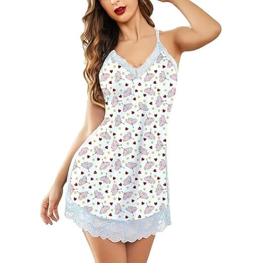 Accessorize Kingdom Camisola com uma linda estampa floral, vestido de dormir quente, babydoll lingerie lua de mel/primeira noite, Estampado 03, Tamanho Único