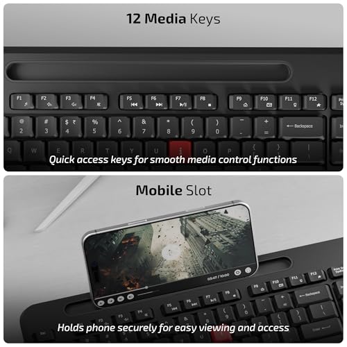 Image of iBall ClickSet S450 Wireless Keyboard & Mouse Combo, 104-Key Full Size Keyboard, 12 Media Keys, Retractable Stand, ₹ Key, UV Coated Keys, Mobile Slot, 1200 DPI Mouse, 3 Buttons, High Precision
