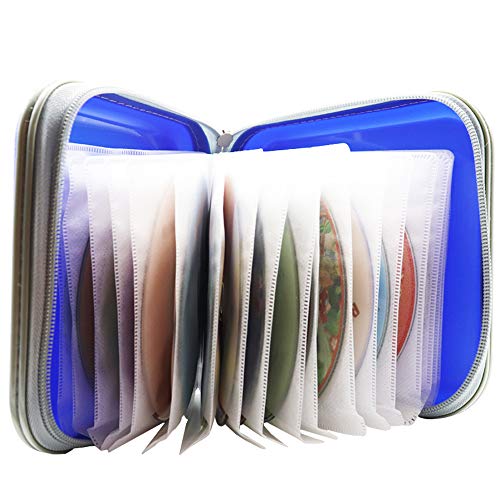 Watruer CD Case, 40 Capacity DVD Storage DVD Case Holder VCD Wallet Organizer Protective Hard Plastic Portable Case - Blue