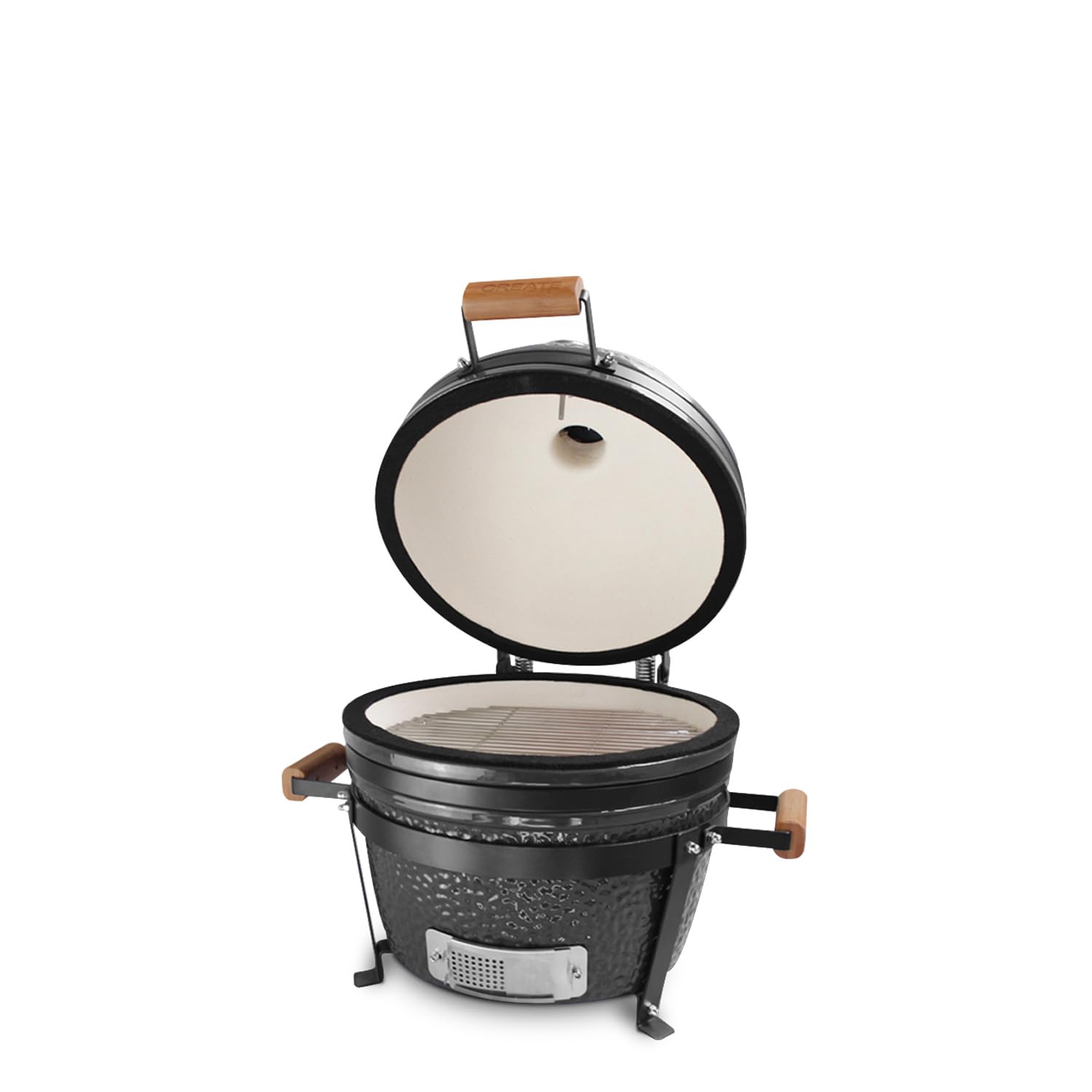 CREATE/BBQ KAMADO/Barbecue affumicatore in ceramica nero 16 pollici/Può arrostire, affumicare e cuocere, con regolatore di temperatura e due prese d’aria.