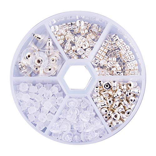 V4vmbbciee 260 Piezas Caja de plástico Pendiente Tapones Traseros de Seguridad Tapones de Espiga Conjunto de Poste de Oreja Plata Mixta Cover