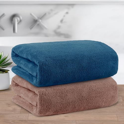 Story@Home Towels for Bath Large Size Microfiber Towels for Bath, Towel Set of 2 | 400 GSM | 70 x 140cm, Navy Blue & Light Brown, Bath Towels for Men, Women & Kids, Gym Towel |Perfect for Everyday Use