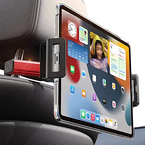 Image of FKU Car Back Seat Headrest Mobile Mount Holder, [ Double Extendable Stick ] 360 Degree Rotation iPad Car Holder Back Seat for Tablets,and More 4.7-12.9 inch Devices, Headrest Posts Width 1.6-6.9 inch