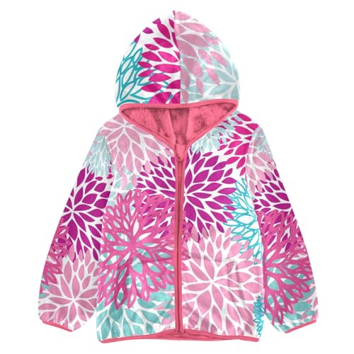OTVEE Bright Pink Floral Kids Hoodie Jacket Fall Spring Full Zip Warm Outwear Coat