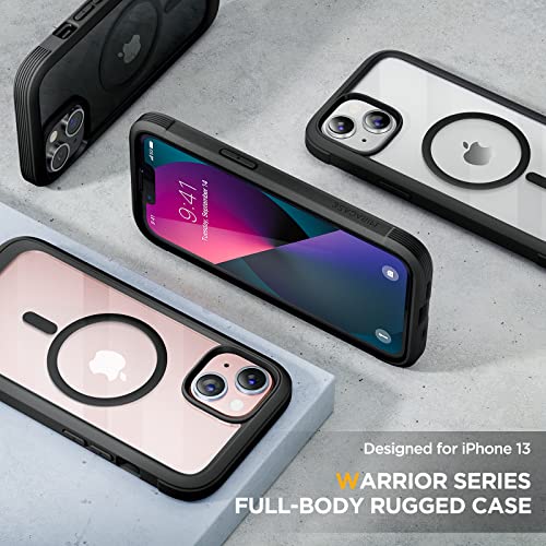 Image of Miracase for iPhone 13 Case 6.1'',Full-Body Magnetic Clear Bumper Case with Built-in 9H Tempered Glass Screen Protector,Military Drop Protection Outdoor Phone Case,Black