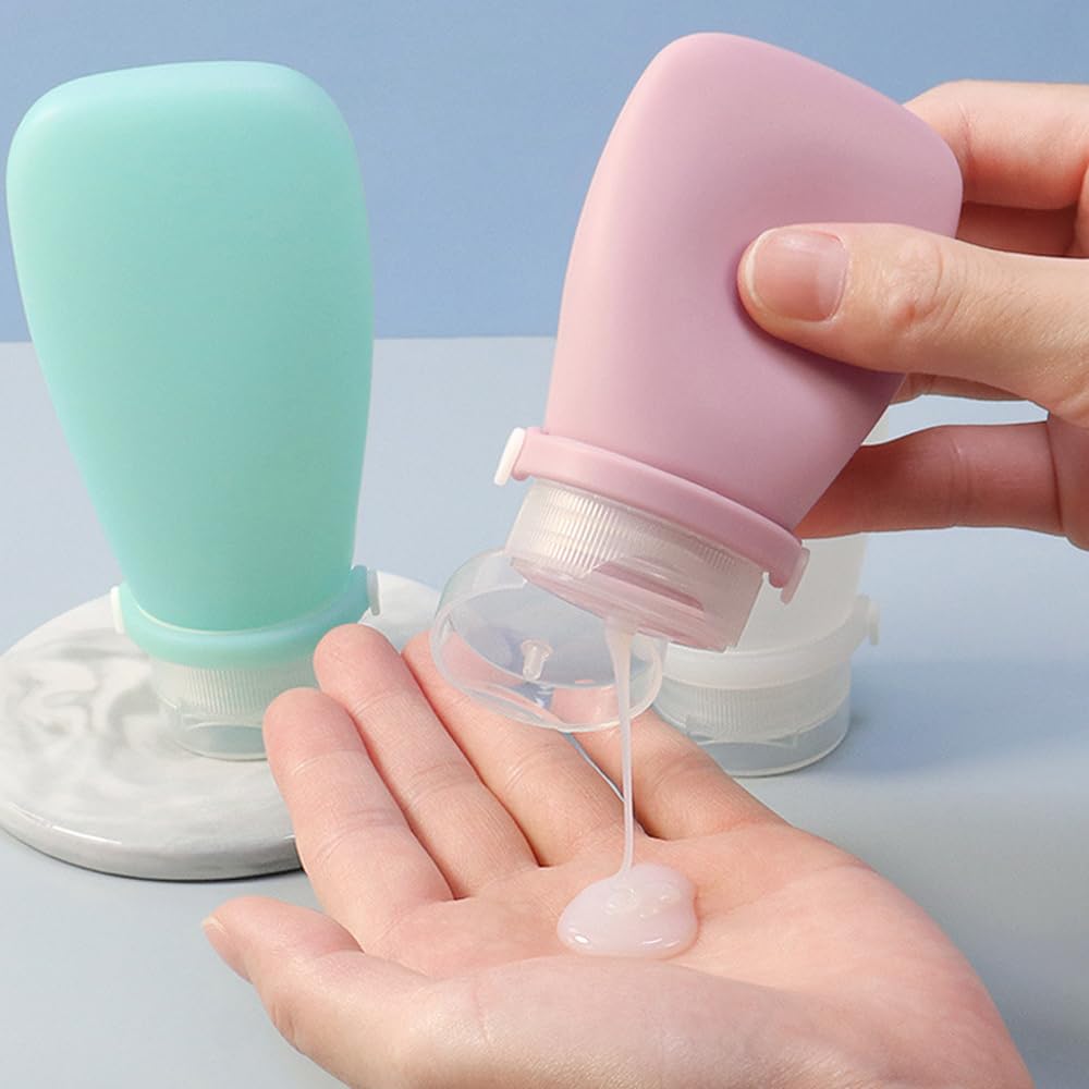 50 botellas de silicona vacías suaves y recargables para cosméticos, tubo de viaje, contenedor portátil a prueba de fugas para champú, loción, contenedor portátil (rosa oscuro, 90 ml)