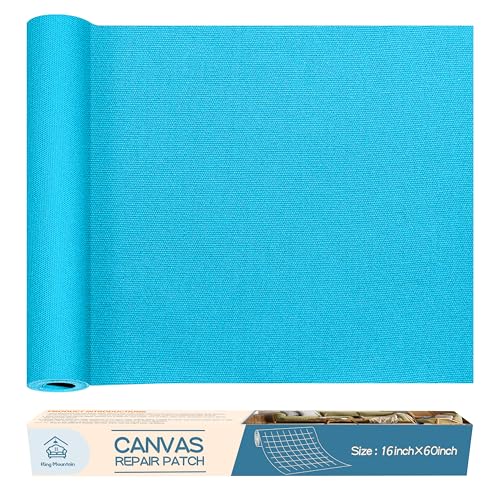 KING MOUNTAIN Canvas Repair Patch 16×60 Inch Self-Adhesive Waterproof Fabric Patch for Sofas, Tents, Furniture,Tote Bags, Car Seats (Blue)