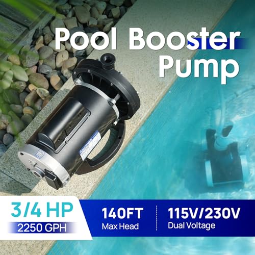 Image of Aquastrong PB4-60 Pool Booster Pump, Pure Copper Motor, 3 /4 HP, Dual Voltage 115V /230V, Low Noise, Wide Compatibility, Easy Installation for Pressure-Side Pool Cleaners Vac-Sweep 280, 380, 3900-Black