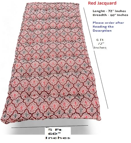 Image of Adim's Soft Cotton Box Quilt Mattress | Mattress Offers a Combination of Comfort, Durability and Style,Making it an Excellent Choice for a restful Night's Sleep (Red Jacquard Design, 60X72 X5 Inches)