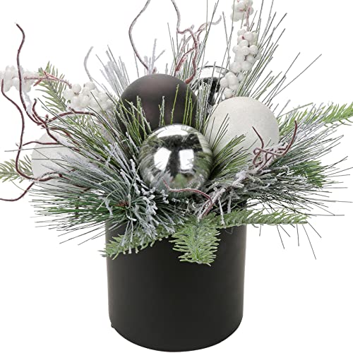 Planta artificial decoración navideña planta artificial, arreglo de Navidad en maceta de cerámica con ramas de...