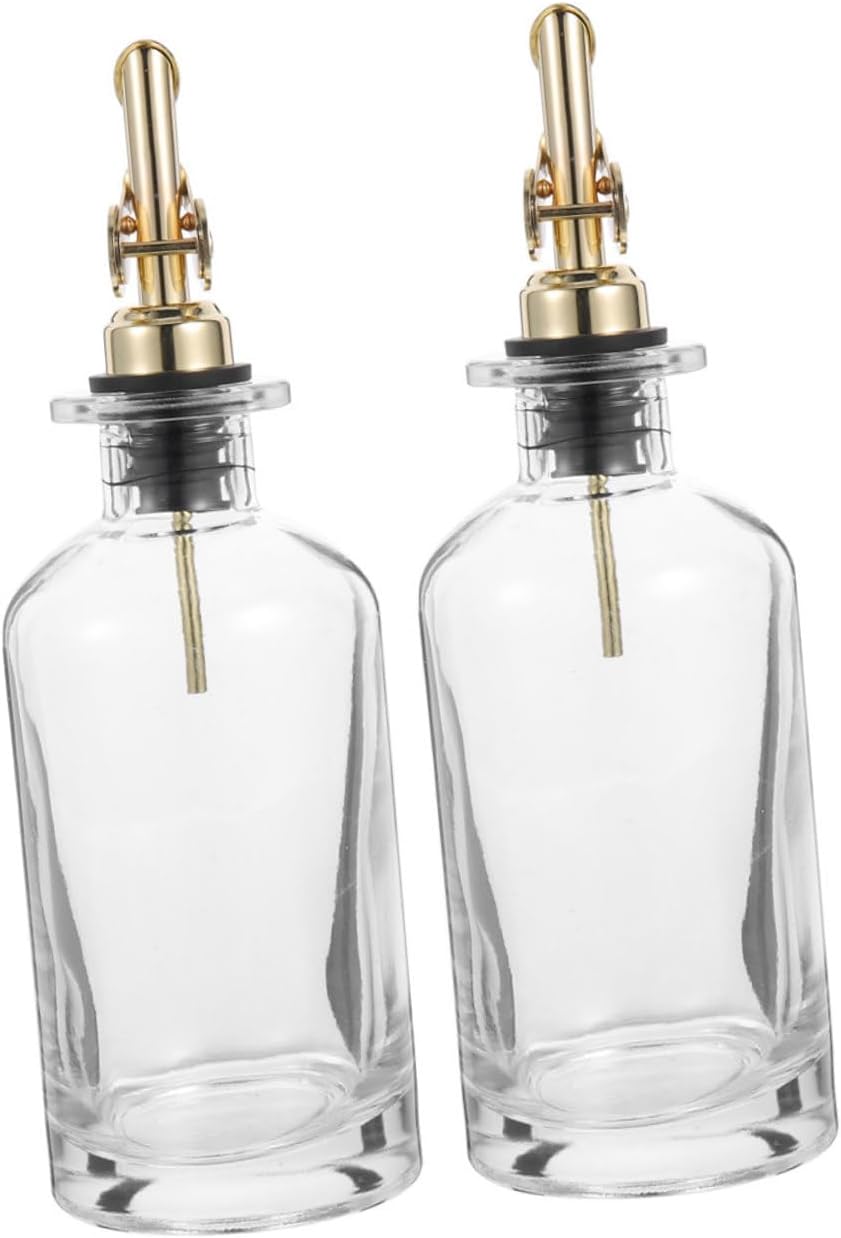 2pcs 500ml Glass Oil and Soy Sauce Dispenser Bottles with Automatic Open-close Pourer, Kitchen Seasoning Holder for Vinegar and Olive Oil, Gold Set with Protective Foam Box