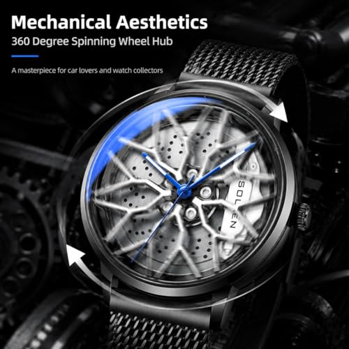 Image of Men's Car Wheel Watches, Stylish Racing Rotating Dial Analog Watches