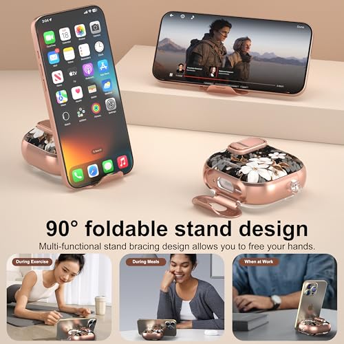 Image of for AirPods 4 Case 2025 with Safety Lock & Foldable Phone Stand, Flower | Double Drop Protection,Two-Piece Design, Airpod 4 Case with Keychain & Cleaner Kit, Support Wireless Charging, Shockproof