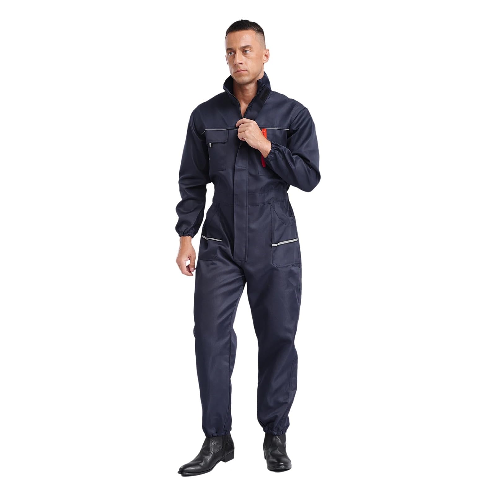 Tuta da lavoro uomo, uniforme con strisce riflettenti, tute , saldatura, officina di riparazione auto, abbigliamento for meccanici per Officine e Magazzini Meccanici(Gray,L)