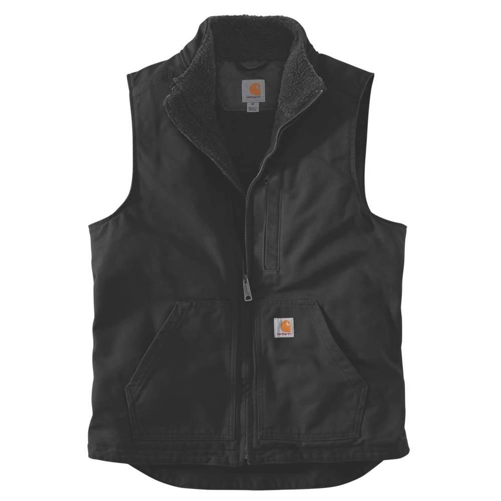 CarharttMen's Loose Fit Washed Duck Sherpa-Lined Mock-Neck Vest, Black, L