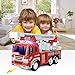 Gizmovine Fire Truck Toy Friction Power with Lights and Sounds, Extending Rescue Rotating Ladder Pull Back Construction Toys Vehicles for Toddlers Boys, Girls 4, 3, Year Old, 1:16 Scale