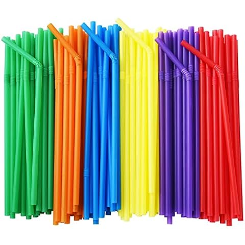 ALINK 500-Pack Solid Colors Flexible Drinking Straws, Plastic Disposable Bendy Straws - 7.75" x 0.23" Cover